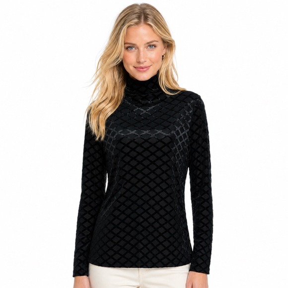 Tuckernuck Tops - Tuckernuck Black Velvet Burnout Mally Turtleneck Top Pull On Long Sleeve L NWT